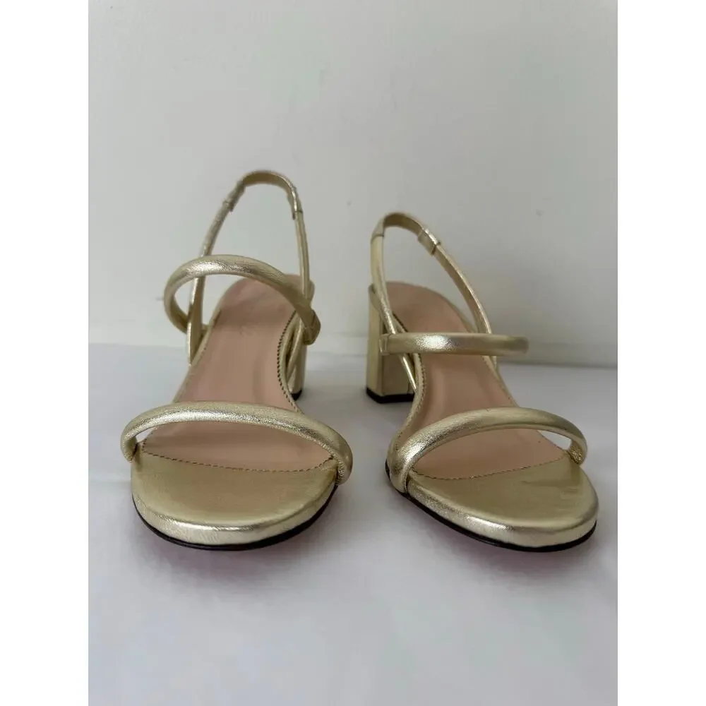 J.Crew Lucie Metallic Leather Slingback Block Heel Sandals Gold 8.5